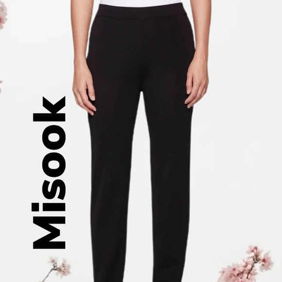 Misook Black Crepe Side Zip & Button Straight Leg Casual To Dressy Pants Sz M. - Picture 1 of 11